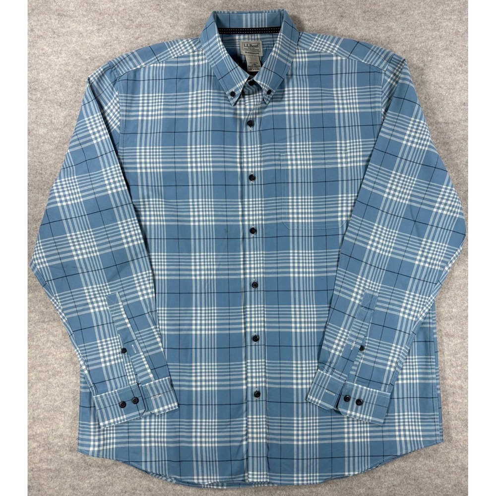 LL Bean Mens Traditional Fit Blue Plaid Cotton Button Down Shirt L-REG 506449